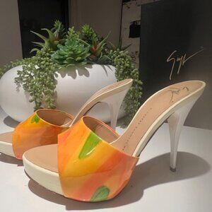 Vintage Giuseppe Zanotti Vernice Open Toe Slip On Platform Heels Size 6.5